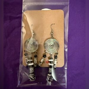 Spiral Dangle Earrings with Beads